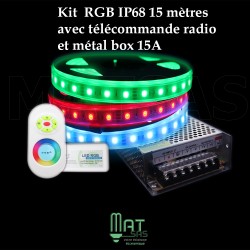 Kit ruban LED 15 métres 5050 / 60 RGB (multi couleur) étanche IP68 avec télécommande radio