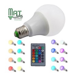 Ampoule E27 RGB (multi couleurs) 10W avec télécommande (gros culot)